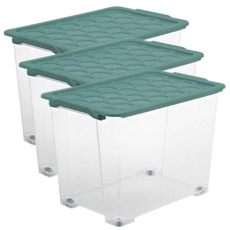 ROTHO Aufbewahrungsbox Evo Safe Keeping 3er-Set Aufbewahrungsbox 65l mit Deckel und Rädern, lebensmittelechter Kunststoff (PP) BPA-frei (Aufbewahrungsset, 3er-Set)
