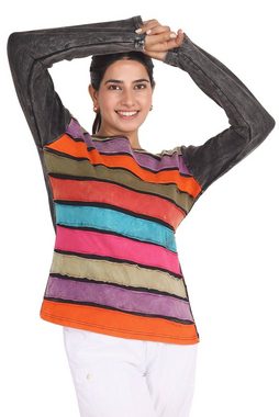 Guru-Shop Longsleeve Langarmshirt Regenbogen schwarz - Modell 4 alternative Bekleidung