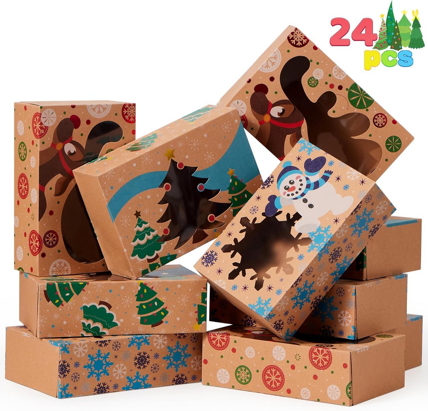 JOYIN Kuchentransportbox JOYIN Weihnachts Keksboxen mit Fenster, 24 Stück Kraftpapier