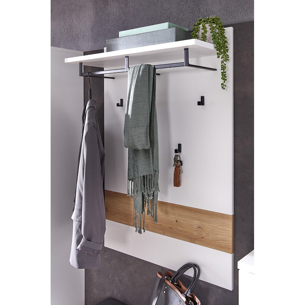 Lomadox Garderobe MANRESA-36-WHITE, Garderobenpaneel, 80 cm breit, Hutablage, Kleiderstange, 4 Haken