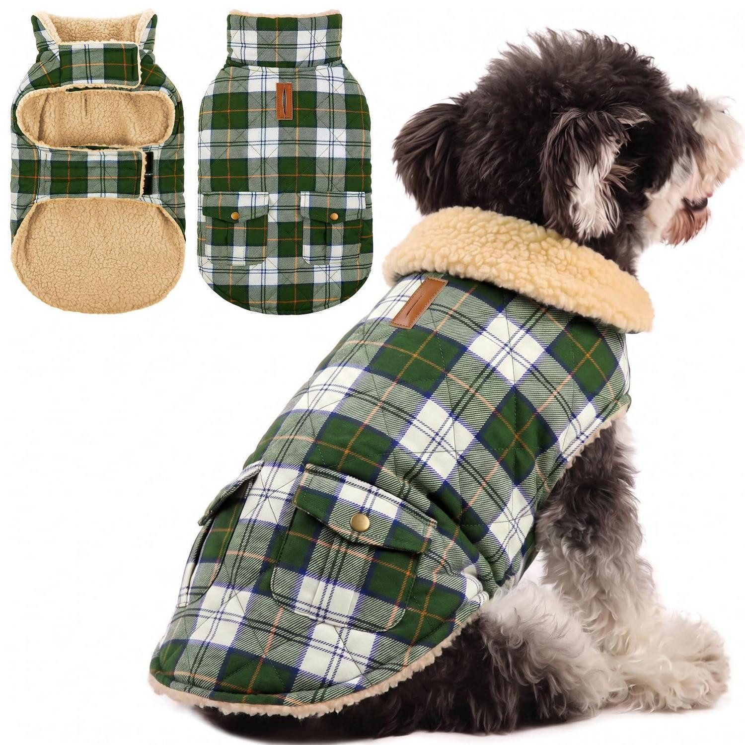 LuxusKollektion Hundejacke Hundemantel Grün kariert Wasserabweisend