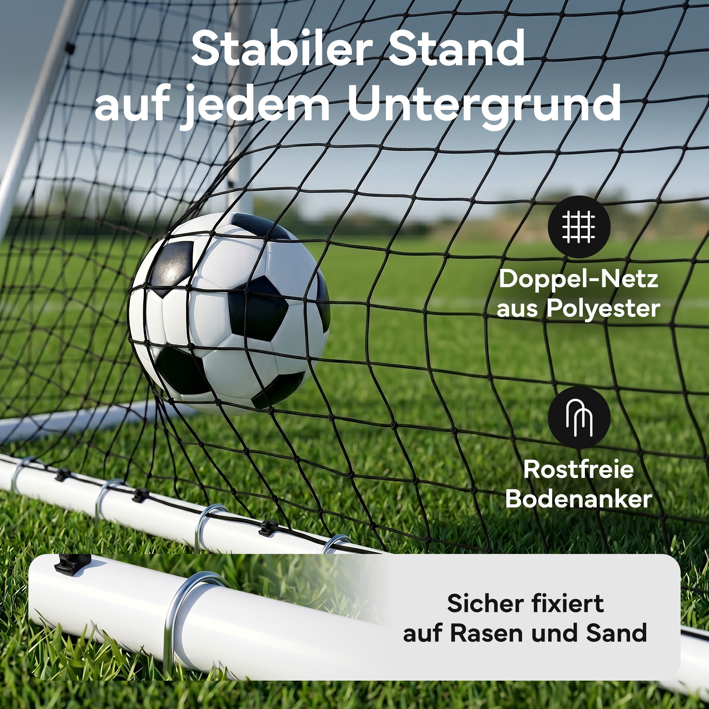 NEOLYMP Fußballtor für Garten – Robustes Stadion-Tor aus Metall, korrosionsgeschützt (Fußballtor für Garten mit Polyester-Netz – Einfacher Aufbau), Wetterfestes – Bild 4 von 5