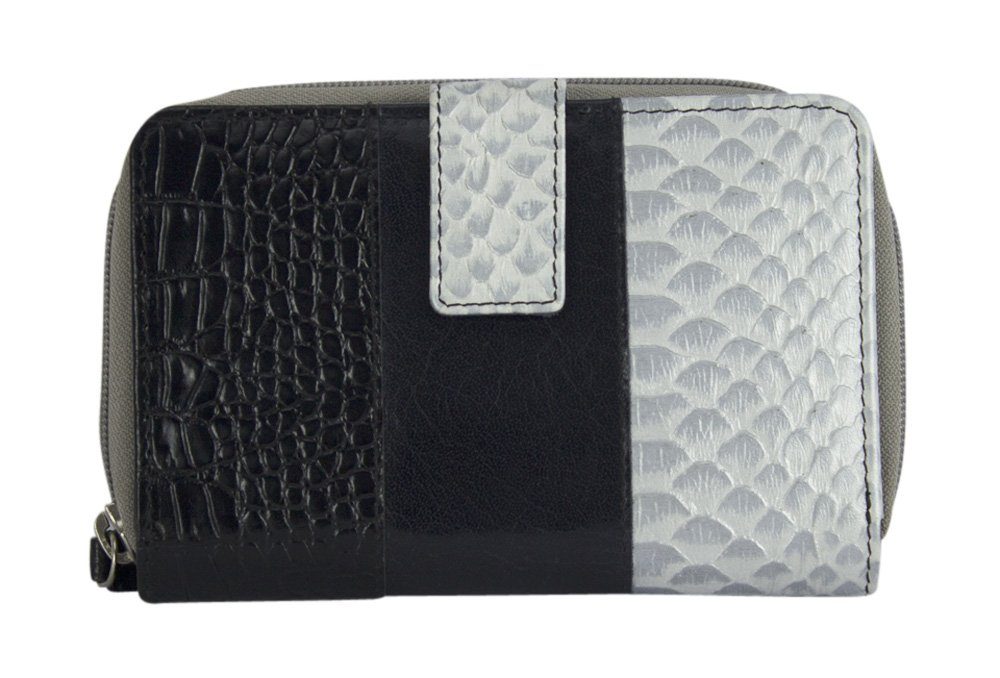 Sunsa Geldbörse Leder Geldbeutel Portemonnaie aus Lederresten Brieftasche, echt Leder, mit RFID-Schutz, in zeitlosen Design schwarz | Geldbörsen