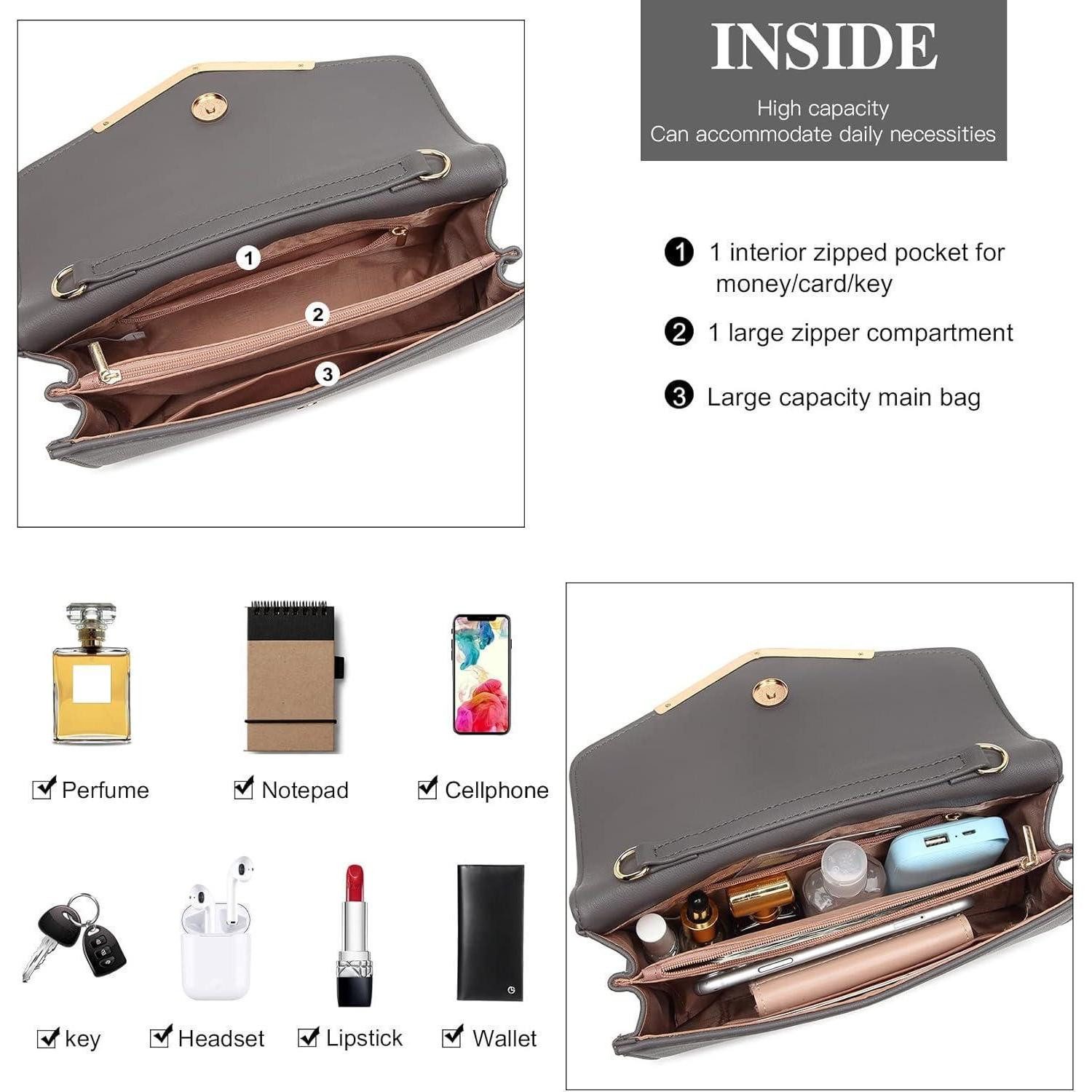 LuxusKollektion Clutch Elegante Damen Abendtasche Kettentasche Clutch Bag Grau-leder