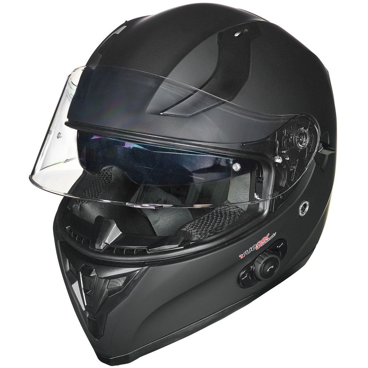 rueger-helmets Motorradhelm RT-826 COM Bluetooth Motorradhelm Integralhelm Pinlock Quad Fullface Sturzhelm HelmRT-826COM Matt Schwarz XS