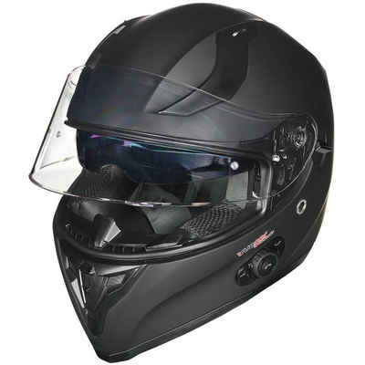 rueger-helmets Motorradhelm RT-826 COM Bluetooth Motorradhelm Integralhelm Pinlock Quad Fullface Sturzhelm HelmRT-826COM Matt Schwarz XS