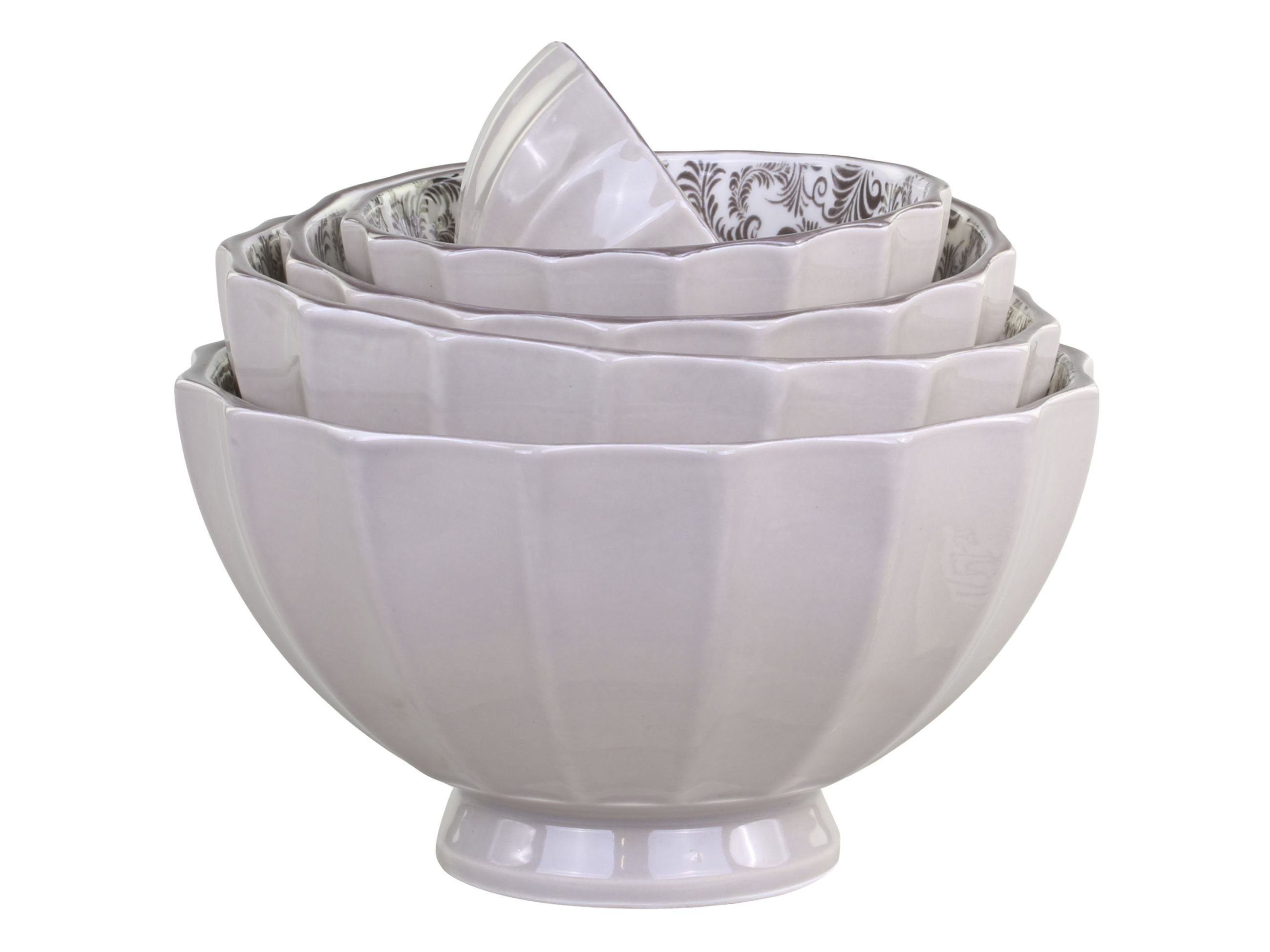 Chic Antique Schüssel 5er Schalen Schüssel Set Ares Grau Weiß Muster Chic Antique 61065220, Porzellan