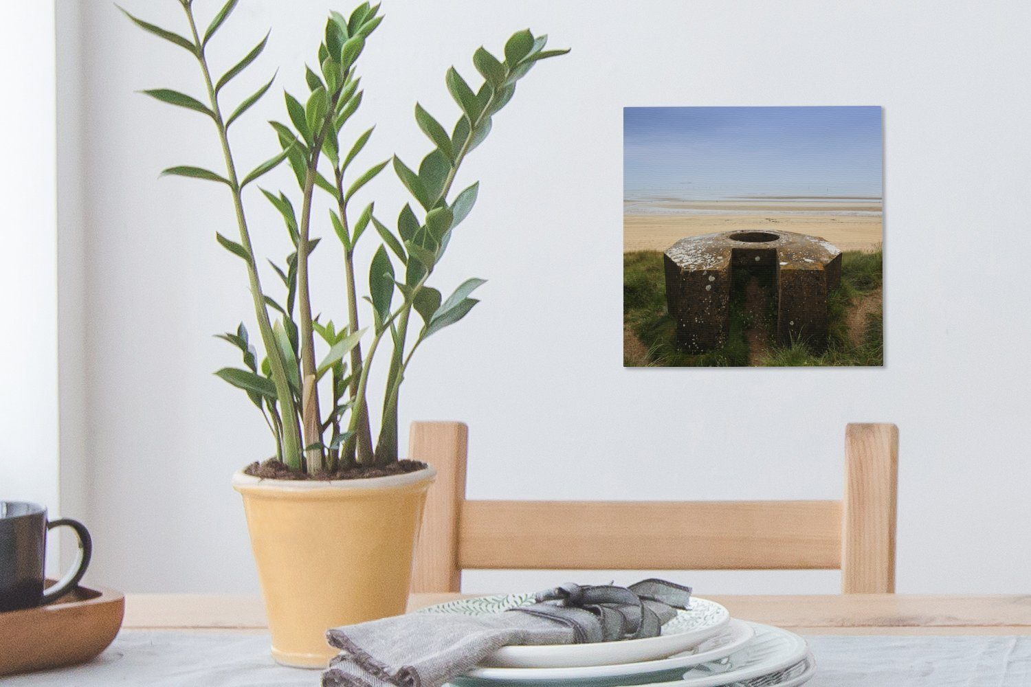 Wohnzimmer Utah den, Bilder französischen OneMillionCanvasses® Beach Sockel Leinwand St), am eines (1 Leinwandbild Schlafzimmer an für Geschützes