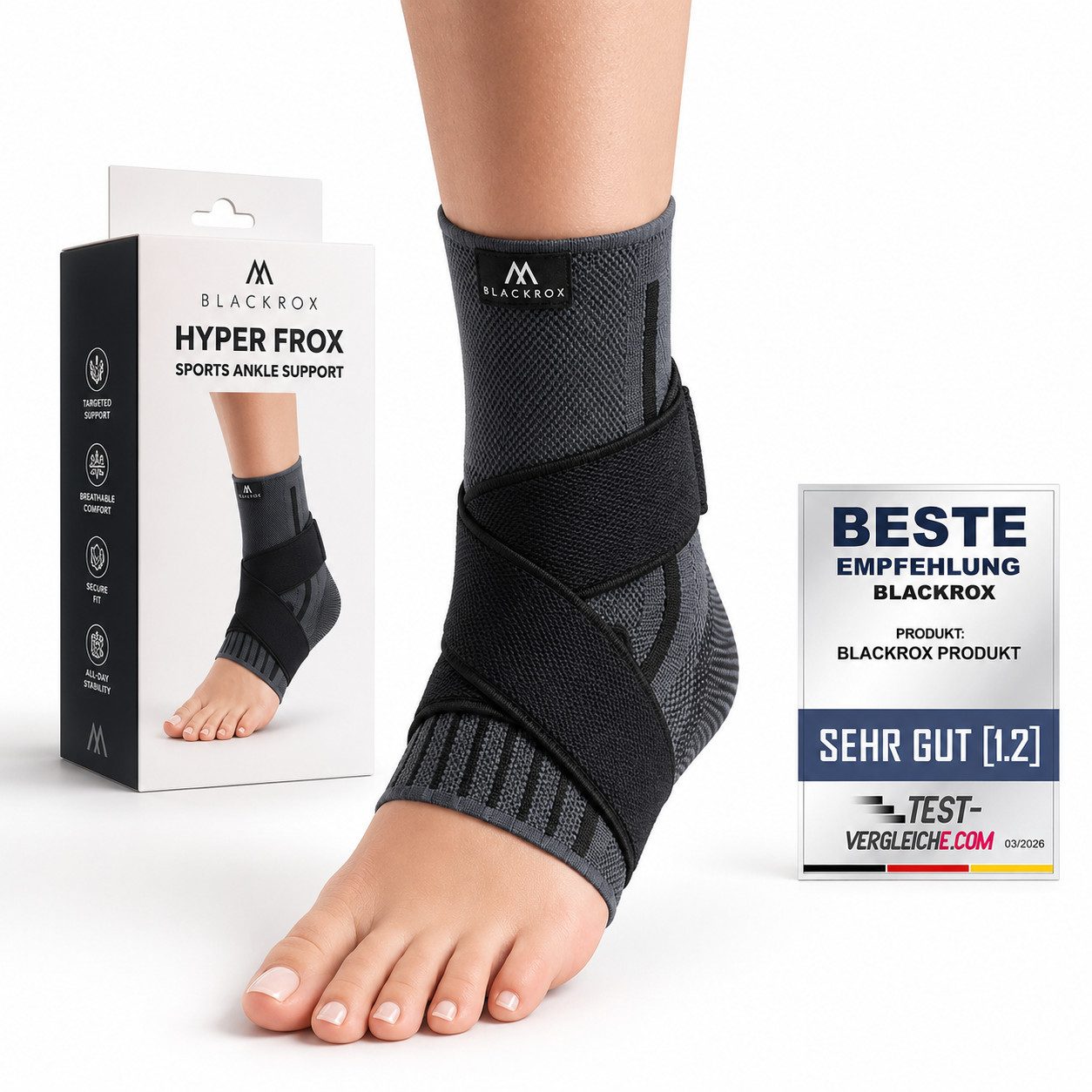 BLACKROX Fußbandage [Vergleichssieger 2026] Hyper Frox, Gr. S-XL, Damen und Herren