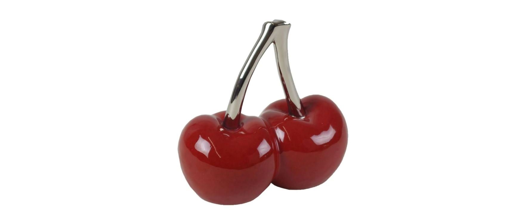 GILDE Dekofigur Gilde, "Double Cherry" aus Keramik rot/silber glasiert 36439
