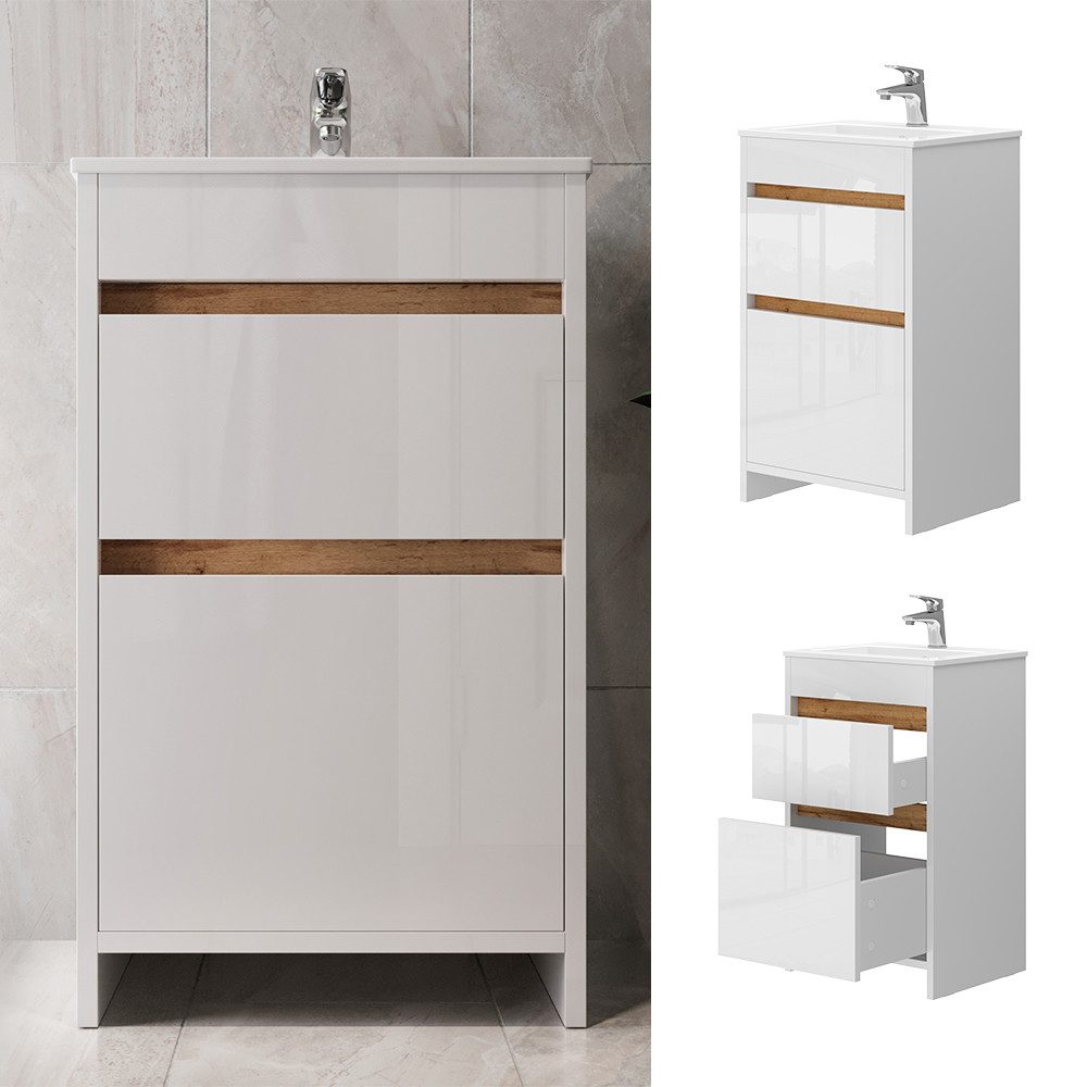 Vicco Badmöbel-Set Detmold Weiß/Weiß HG 2 günstig online kaufen