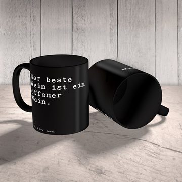 Mr. & Mrs. Panda Tasse Der beste Wein ist... - Schwarz - Geschenk, Zitate, schöner Spruch, B, Keramik Schwarz