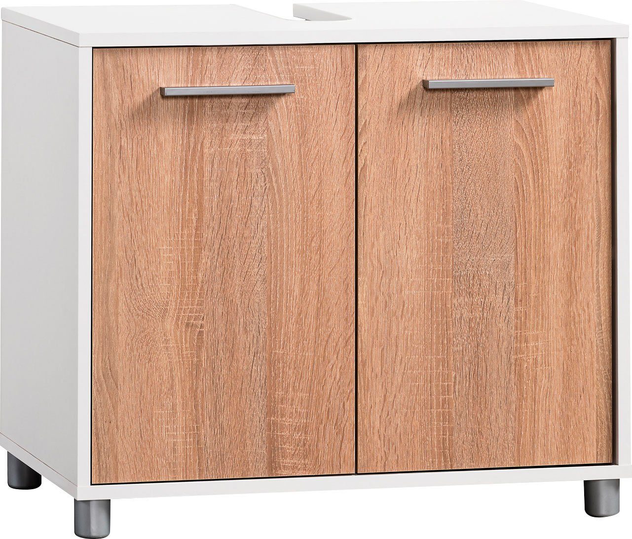 Procontour Waschbeckenunterschrank Betty Breite 64 cm, mit Einlegeboden, Badezimmerschrank WBU Badmöbel weiß / Sonoma Eiche