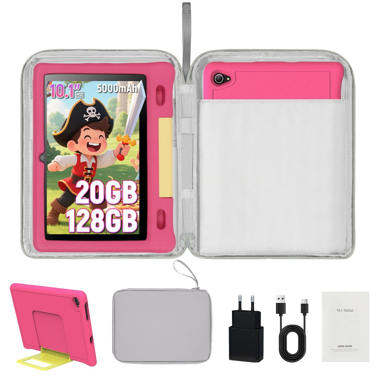 Happybe 10 Zoll Octa Core 20(3+17)GB+128GB+1TB Erweiterbar, WiFi, Kinder Tablet (10", 128 GB, Android 15, WiFi 6, HD 1280x800, Gesichtsentsperrung, Elternkontrolle, Spielerisch lernen)