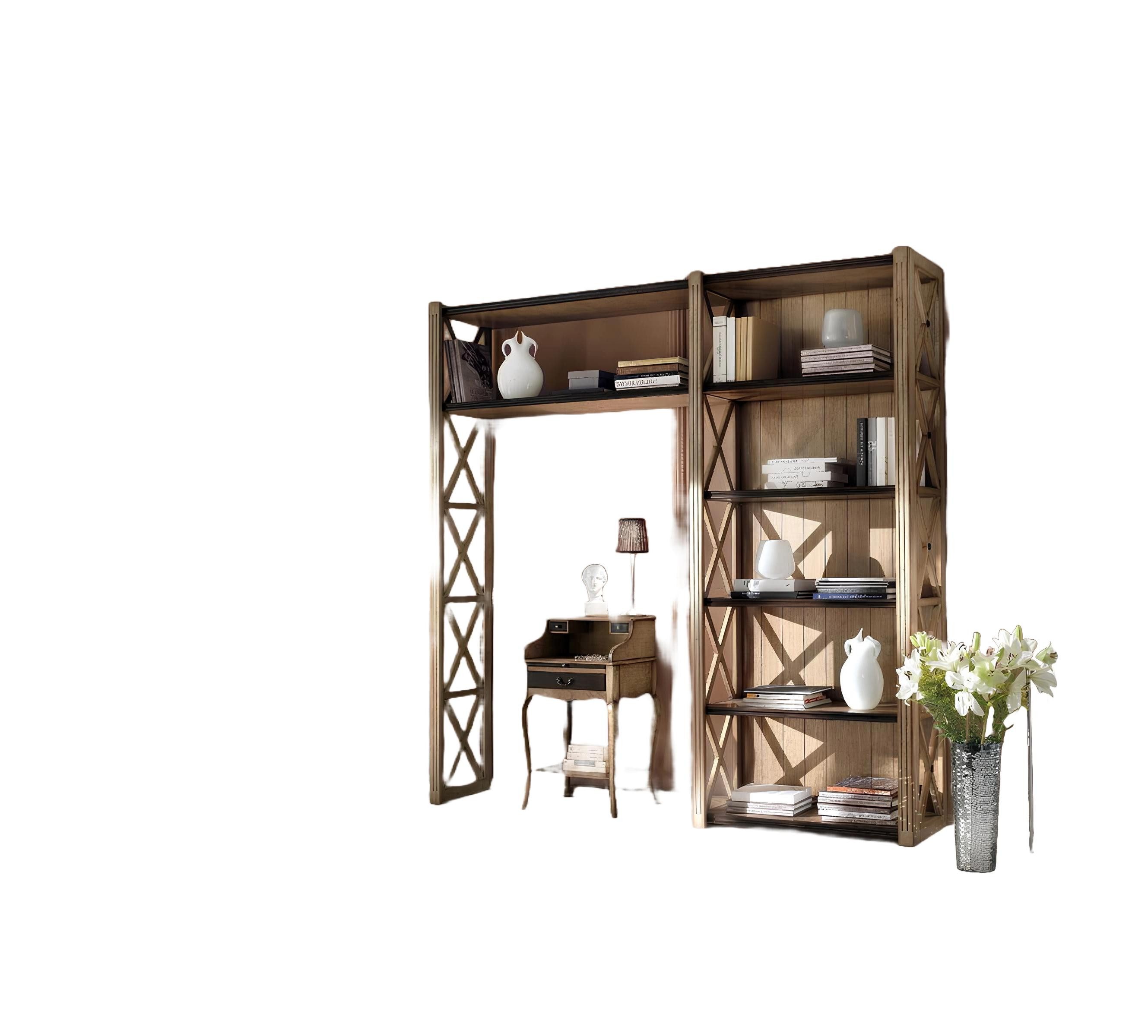 Xlmoebel Büromöbel-Set Massivholz-Schreibtisch mit Bücherregal und Schrank in modernem Design, (Bücherschrank + Sekretaer Tisch), Hergestellt in Europa