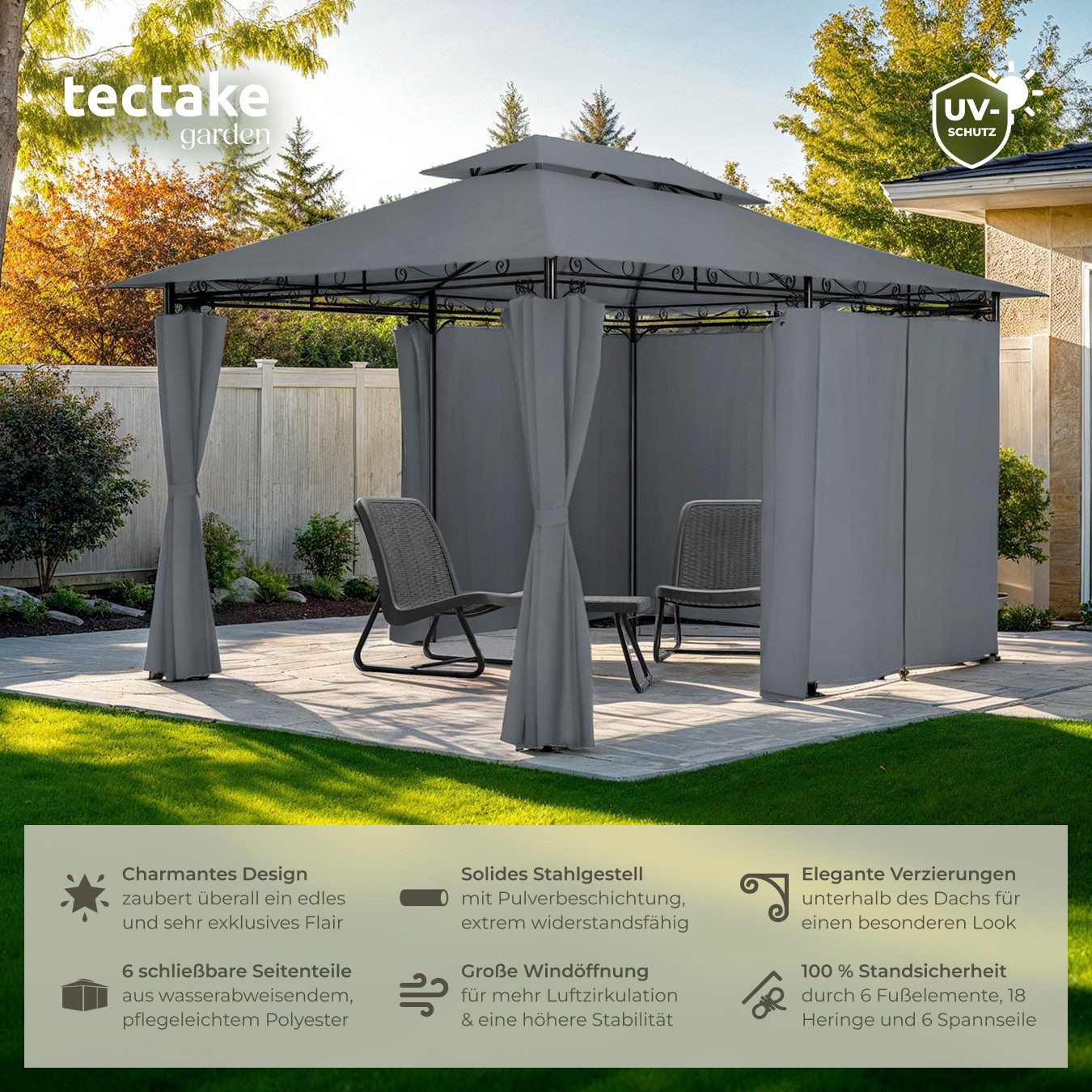 tectake Pavillon Gartenpavillon, mit 6 Seitenteilen, günstig online kaufen