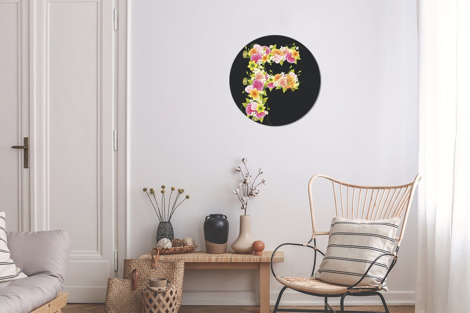 Wohnzimmer, Forex, Blumen, F Rundes Eine Wandbild, des Wanddekoration Illustration Kreis (1 Gemälde cm Buchstabens 30x30 mit MuchoWow St),