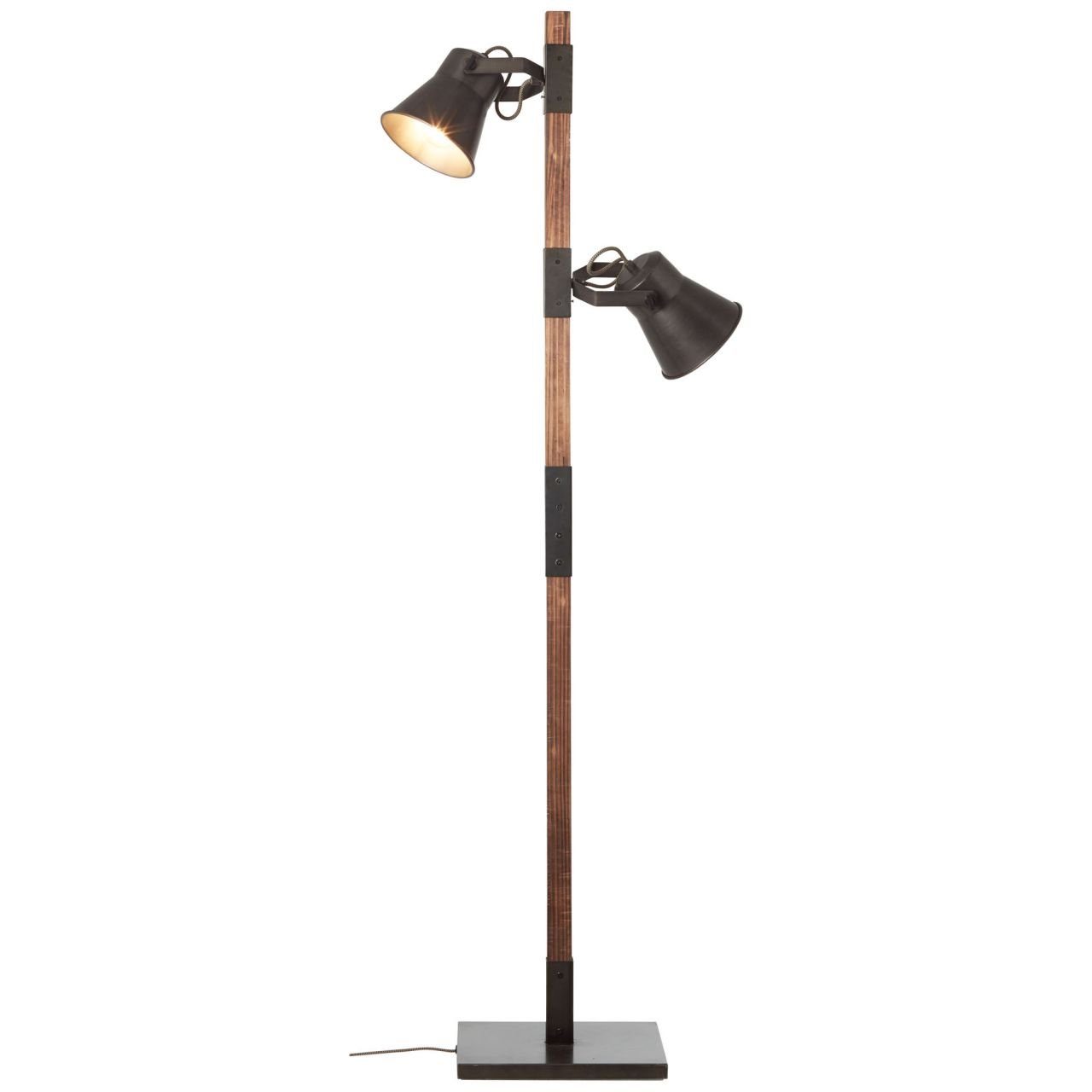 Brilliant Stehlampe Plow, 2x 2flg Lampe Plow schwarz ge 10W, Standleuchte E27, A60, stahl/holz