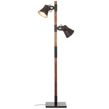 Brilliant Stehlampe Plow, Lampe Plow Standleuchte 2flg schwarz stahl/holz 2x A60, E27, 10W, ge