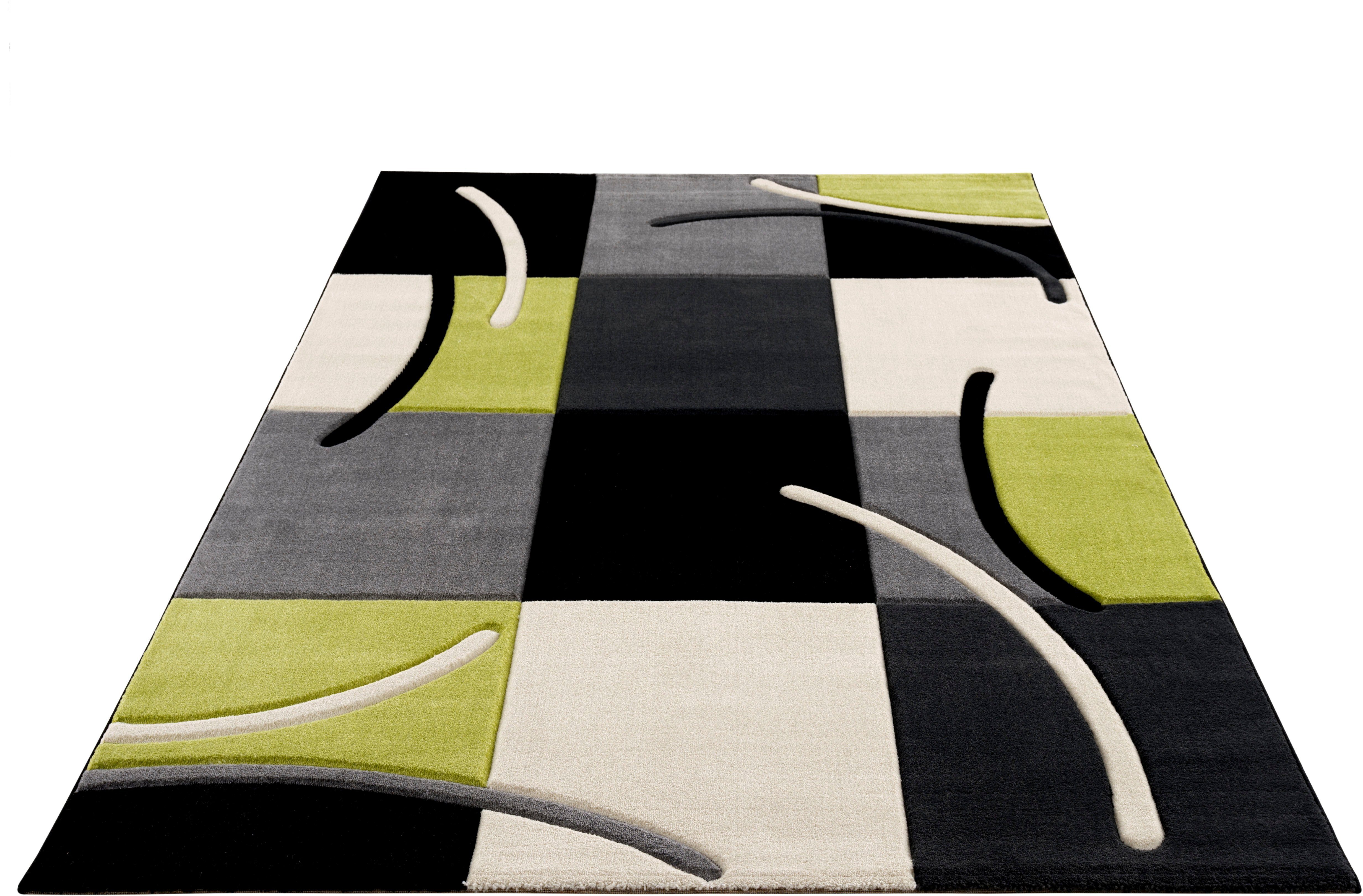 Teppich Kjer, my home, Konturenschnitt handgearbeitetem im 3D-Design, mit 18 rechteckig, mm, Kurzflor Höhe: grün