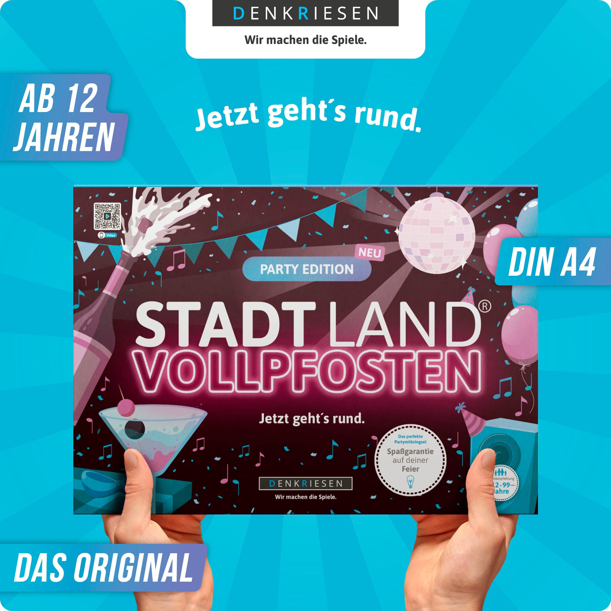 Denkriesen Spiel Stadt Land Vollpfosten® Party Edition, Familienspiel, Spielblock; Made in Germany