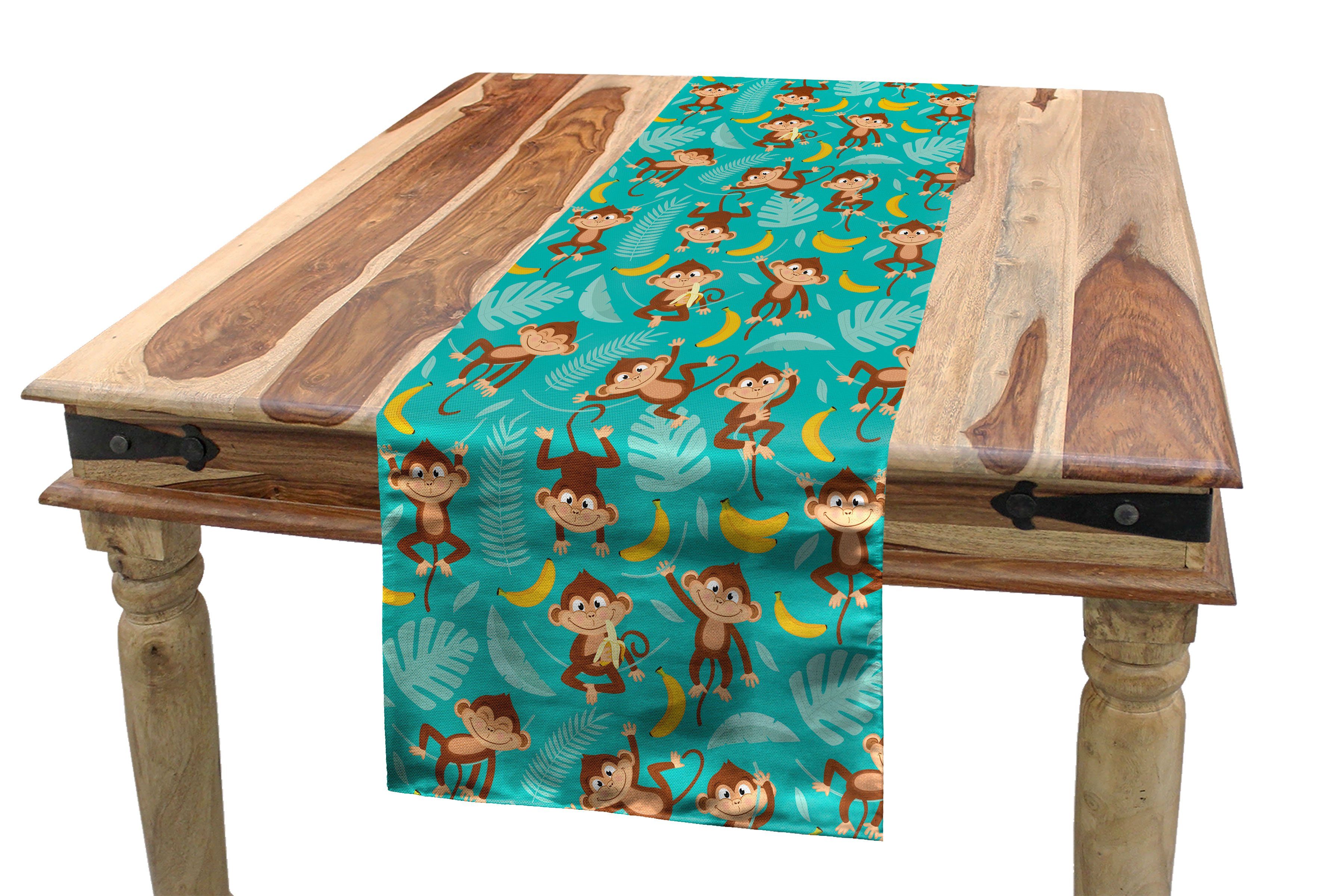 Abakuhaus Tischläufer Esszimmer Küche Rechteckiger Dekorativer Tischläufer, Cartoon Kinderzimmer Affe und Banane
