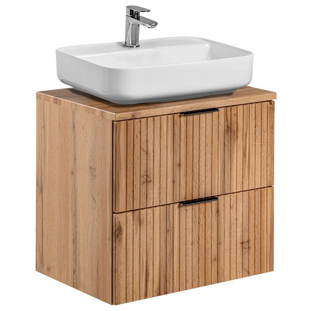 Lomadox Waschtisch ADELAIDE-56, Eiche gerillt Waschbecken 2 Softclose-Schubkästen 60,6/73,2/46,5 cm. Reduzierter Preis € 430,75. Unverbindliche Preisempfehlung € 520,99