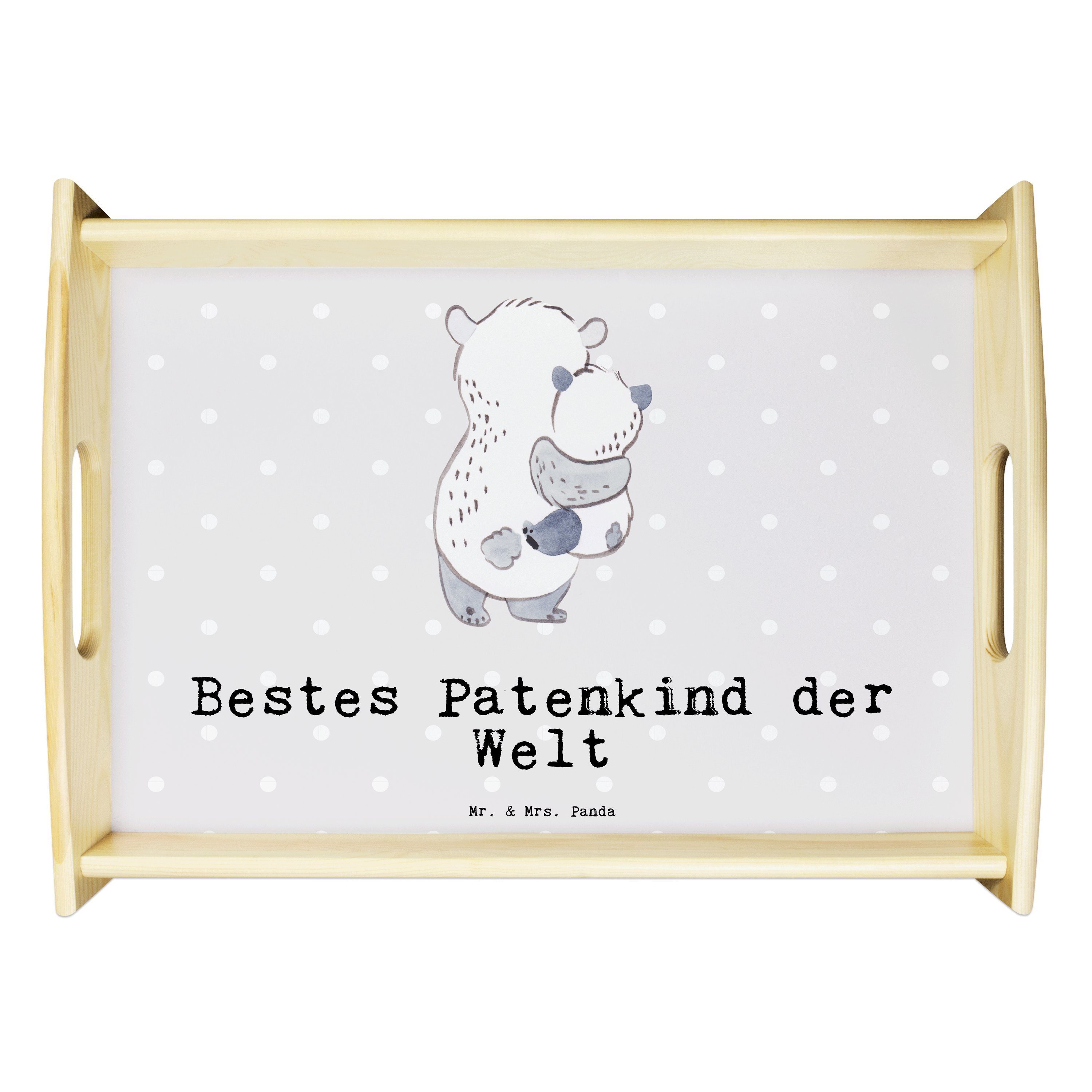 Mr. & Mrs. Panda Tablett Panda Bestes Patenkind der Welt - Grau Pastell - Geschenk, Nichte, Ho, Echtholz lasiert, (1-tlg)