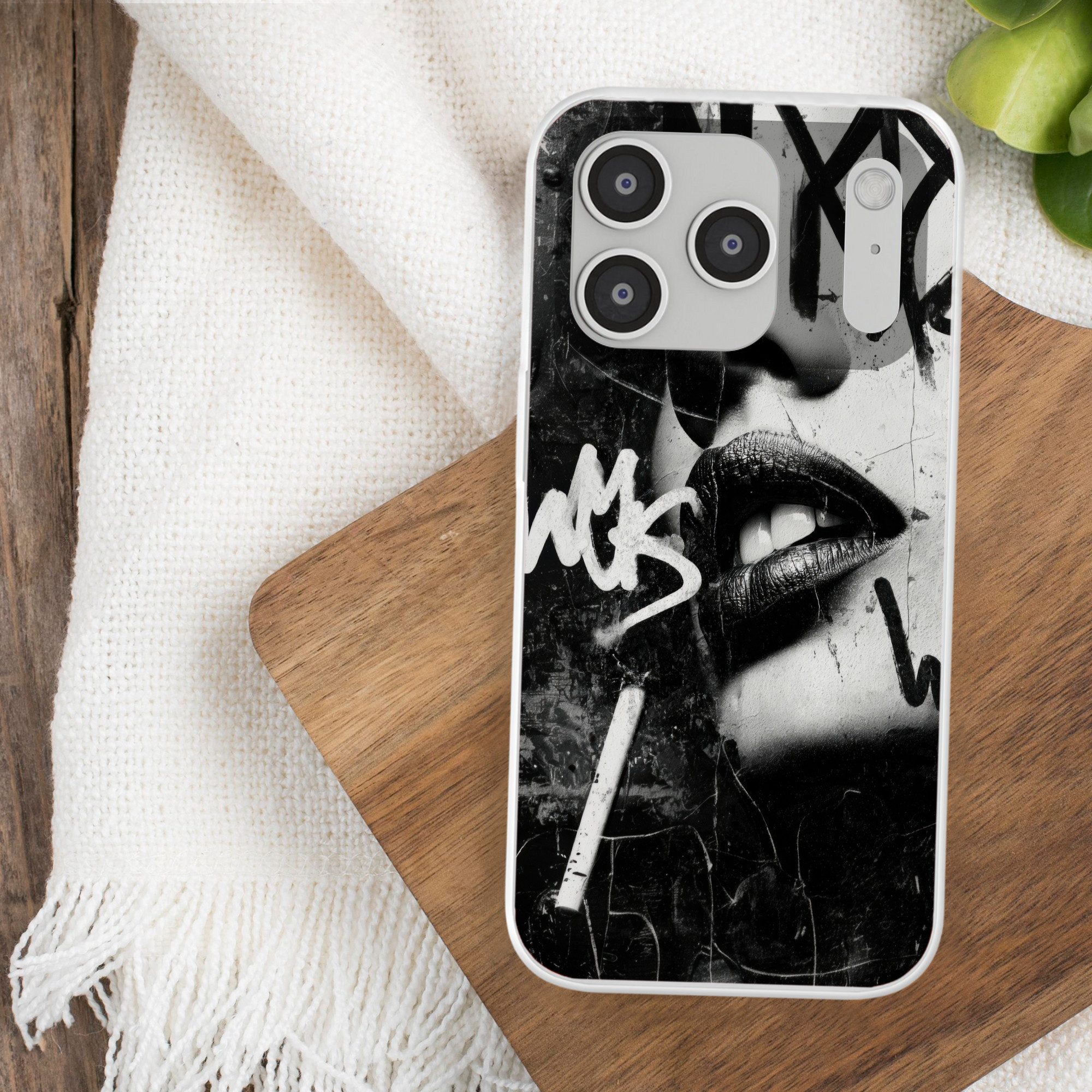 MuchoWow Handyhülle für Apple iPhone 17 Pro Gesicht - Mund - Graffiti - Schwarz, Smartphone-Bumper, Print, Handy Schutzhülle Dünn