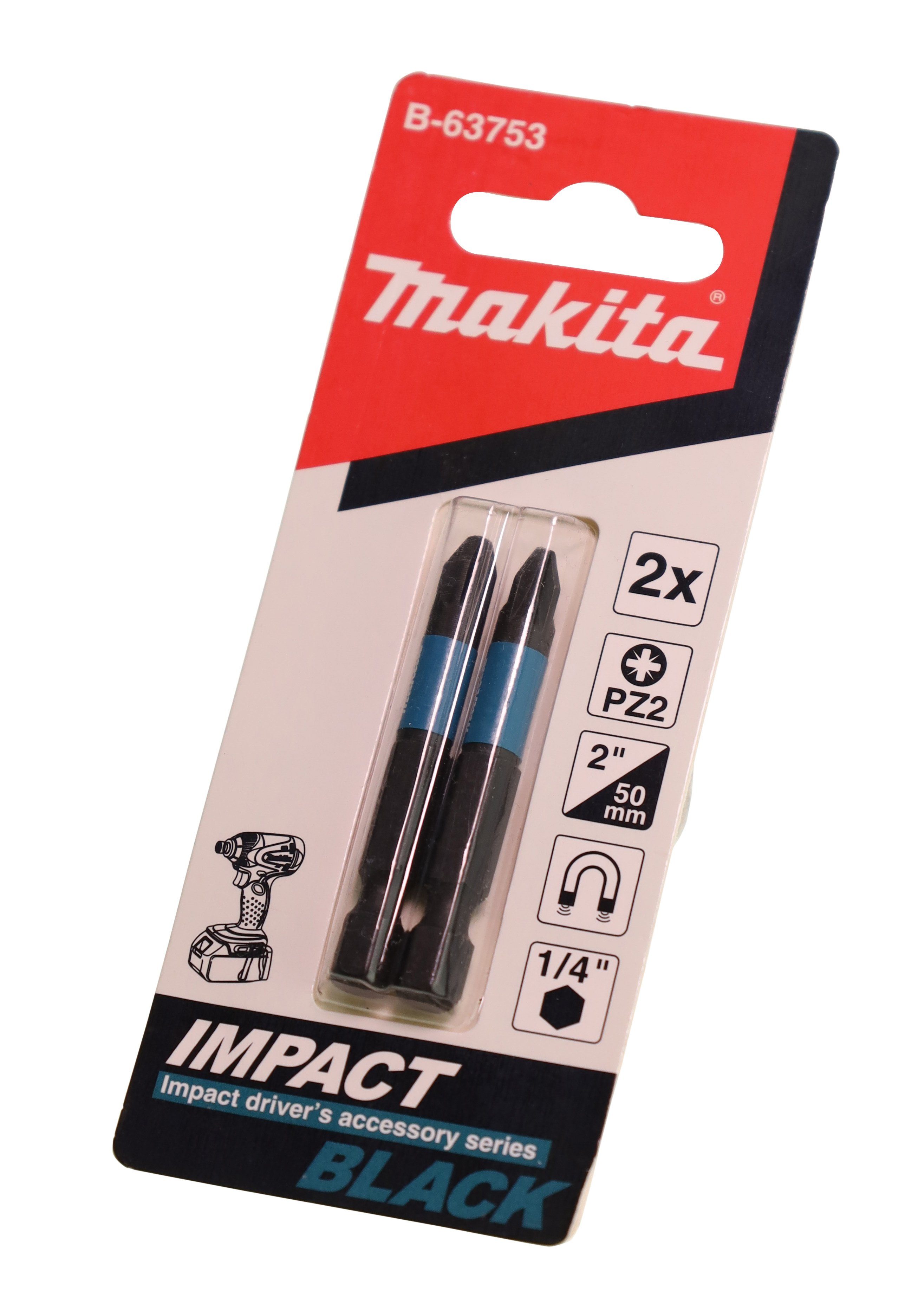 Makita Bohrer- und Bit-Set Makita B-63753 PZ2 Bit 2x50 Impact Black, 2 Stück, S2-Spezialstahl