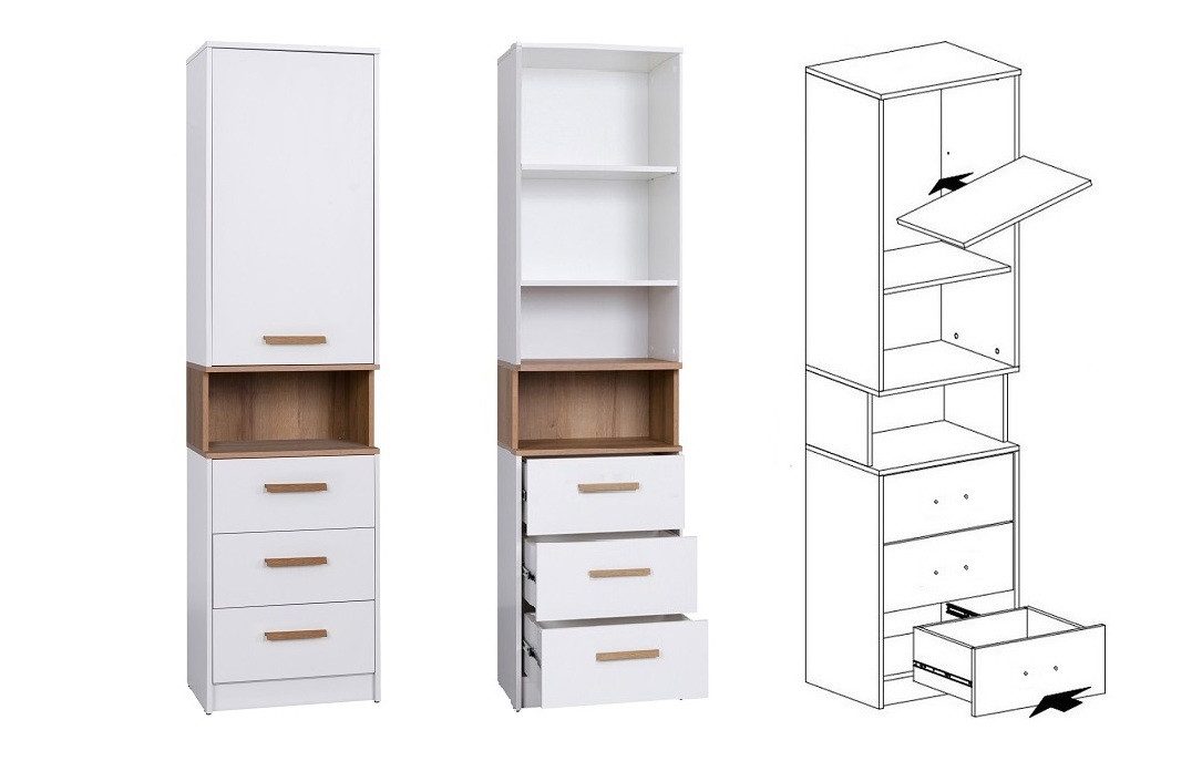 Marmex Möbel Mehrzweckschrank-Set Grant SET 08 Jugendzimmer Set Schrank Set weiß riviera, (6-St), Scharniere Soft-Close, Vollauszug der Schubladen, Kleiderstangen