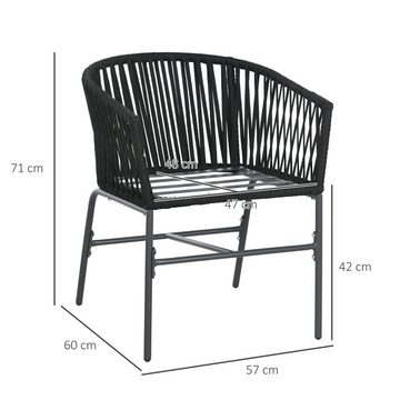 Outsunny Sitzgruppe 2er-Set Gartenstühle mit Kissen Gartensessel Set im Boho-Stil, (Gartenstuhl, 2-tlg., Gartenmöbel), Metallrahmen, 57 x 60 x 71 cm, Dunkelgrau