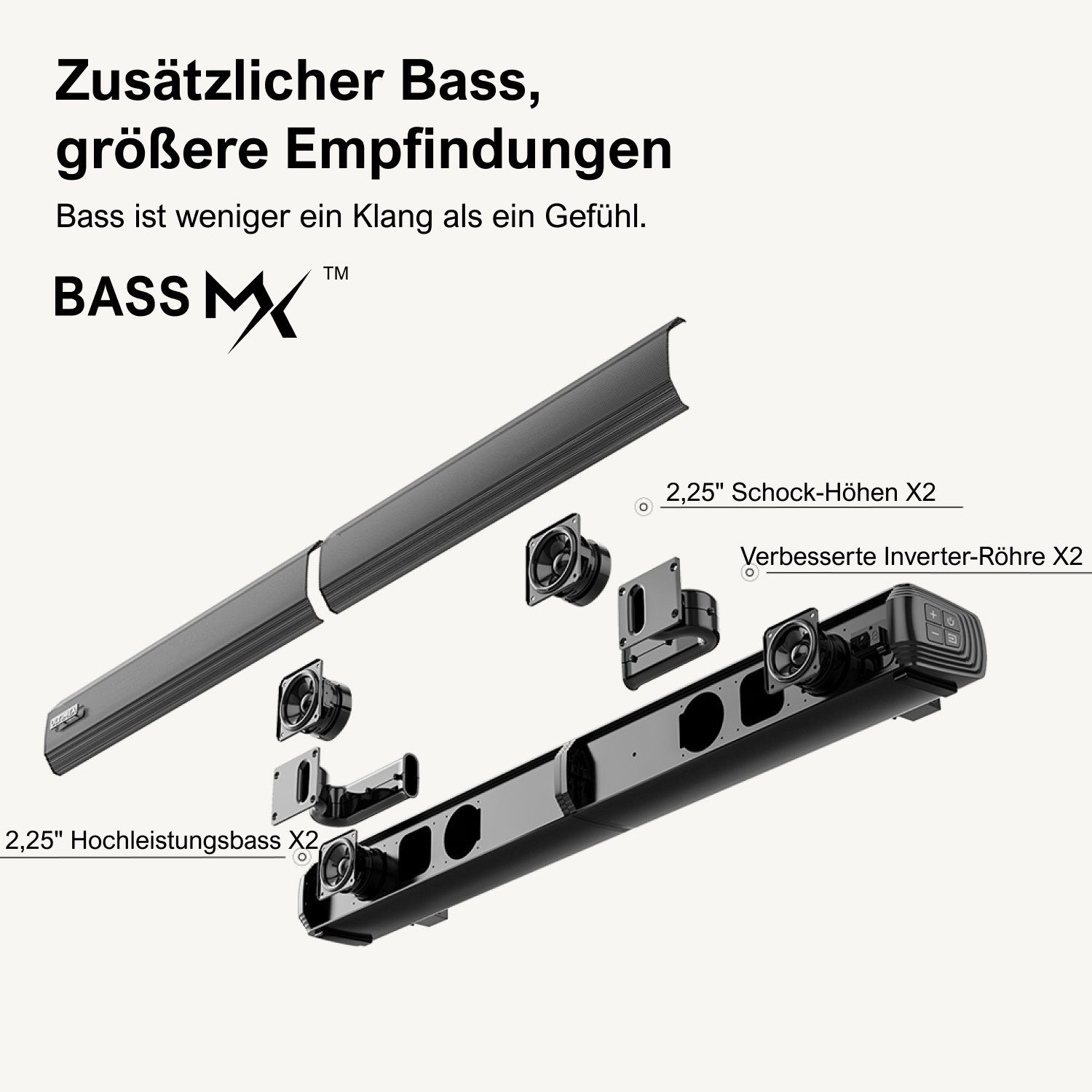 Ultimea Apollo S40 Soundbar 2.2-Kanal (Bluetooth 5.3, 100 W, Teilbare 2-in-1 Soundbar mit 3 EQ-Modi und verstellbarem Bass)