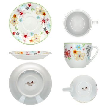 MamboCat Tasse 6er Set Variant Blümchen Kaffeetassen mit Untertassen für 6 Personen, Porzellan