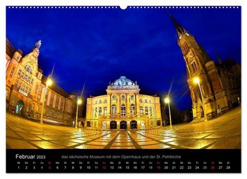 CALVENDO Wandkalender Chemnitz/Sachsen zur blauen Stunde (Premium, hochwertiger DIN A2 Wandkalender 2023, Kunstdruck in Hochglanz)