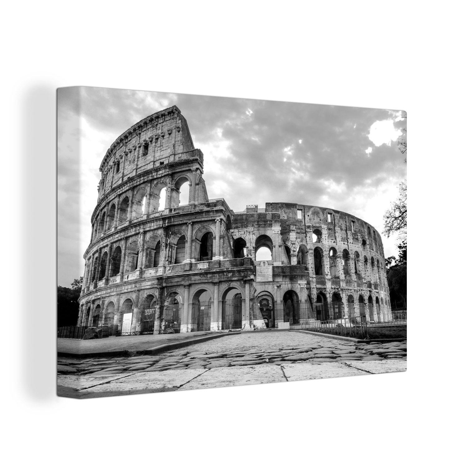OneMillionCanvasses® Leinwandbild Kolosseum in Rom in der Abenddämmerung - schwarz und weiß, (1 St), Wandbild Leinwandbilder, Aufhängefertig, Wanddeko, 30x20 cm