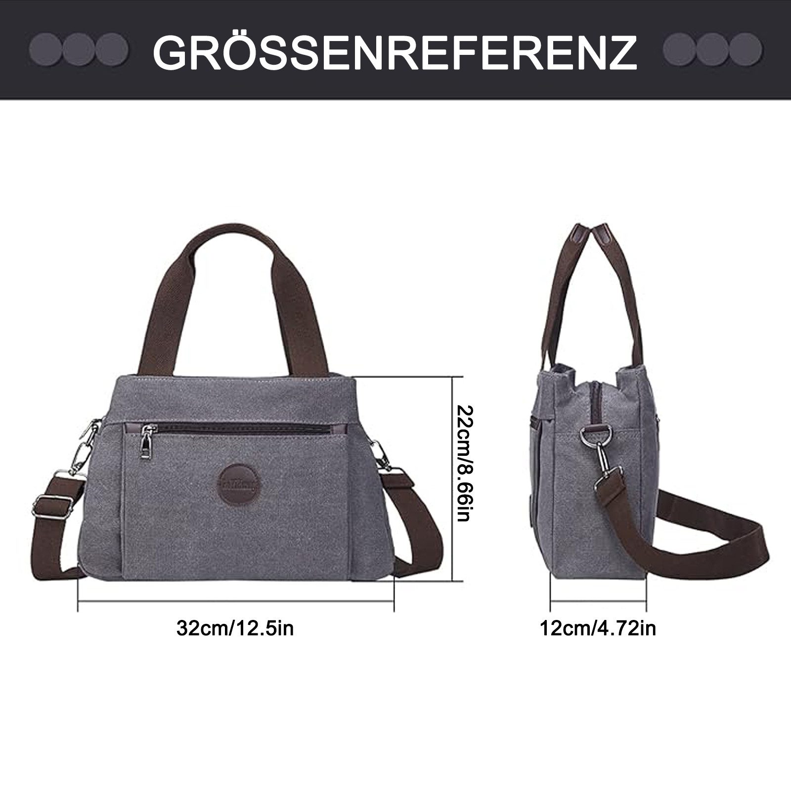 OKWISH Henkeltasche Damen Handtasche Canvas Umhängetasche Tragetasche (Schultertasche Arbeitstasche Messenger-Tasche, 32 x 12 x 22 cm, mit Henkel und verstellbarem Gurt), für Büro Arbeit Schule Reisen Freizeit Shopping usw.