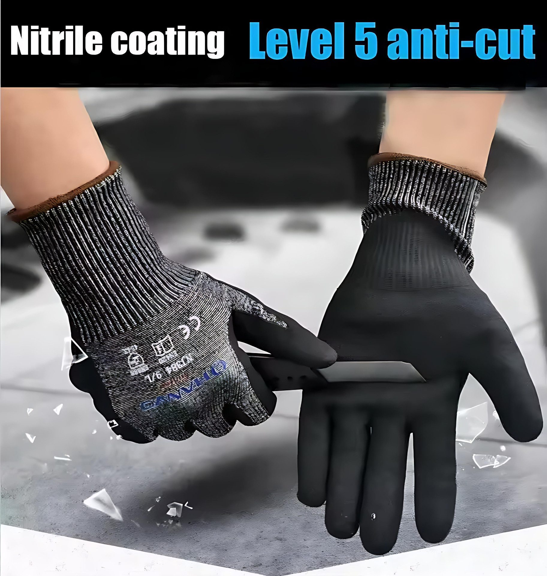 Wonder Grip Arbeitshandschuhe Schnittwiderstands-Handschuhe Nitril, 3 Paar, Stufe 5, EN388 4X43D