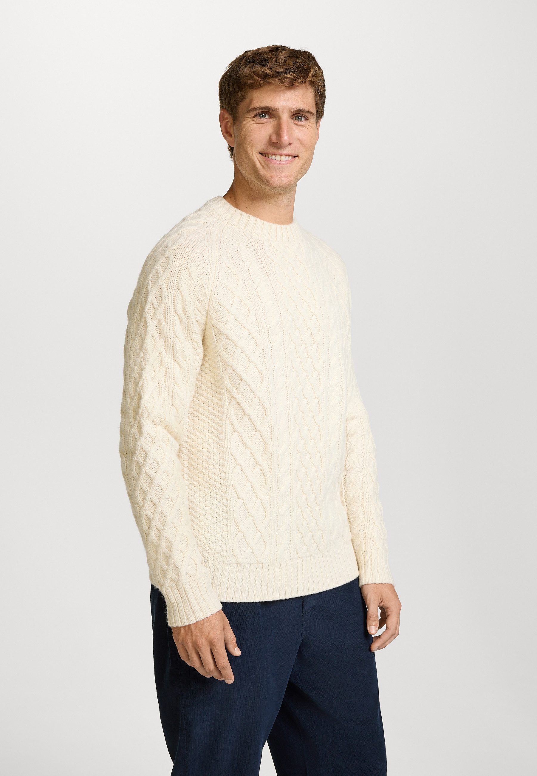 Kronstadt Strickpullover Herren KSWard crew Pullover Herrenpullover mit Zopfstrickmuster