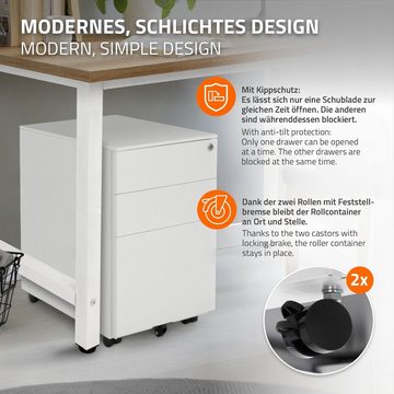 ML-DESIGN Rollcontainer Aktenschrank Büroschrank Bürocontainer Schubladenschrank, 3 Schubladen Weiß 39x50x56cm Stahl Mobil Abschließbar