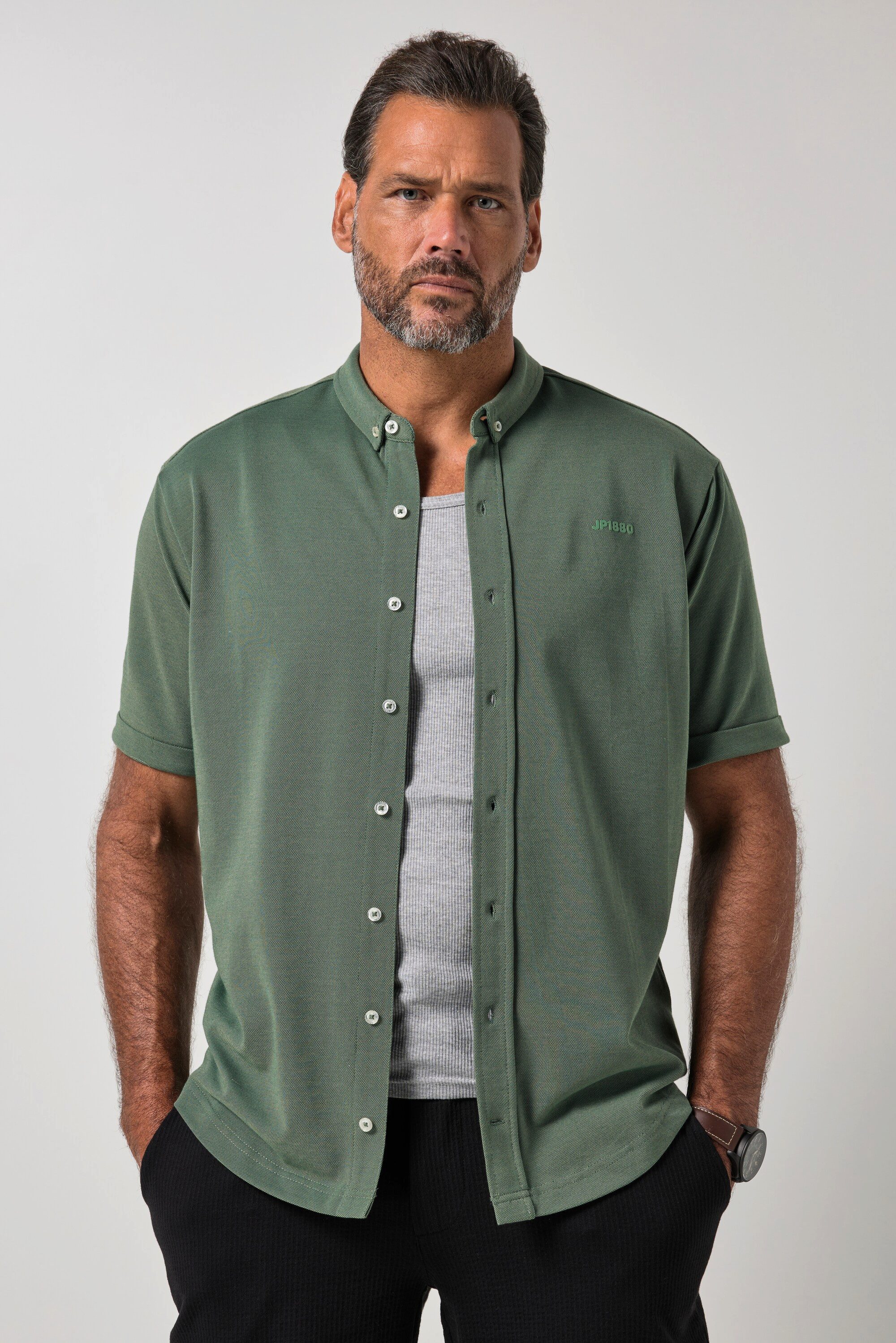 JP1880 Kurzarmhemd Hemd Halbarm extraleichter Piqué Buttondown-Kragen – Bild 3 von 4