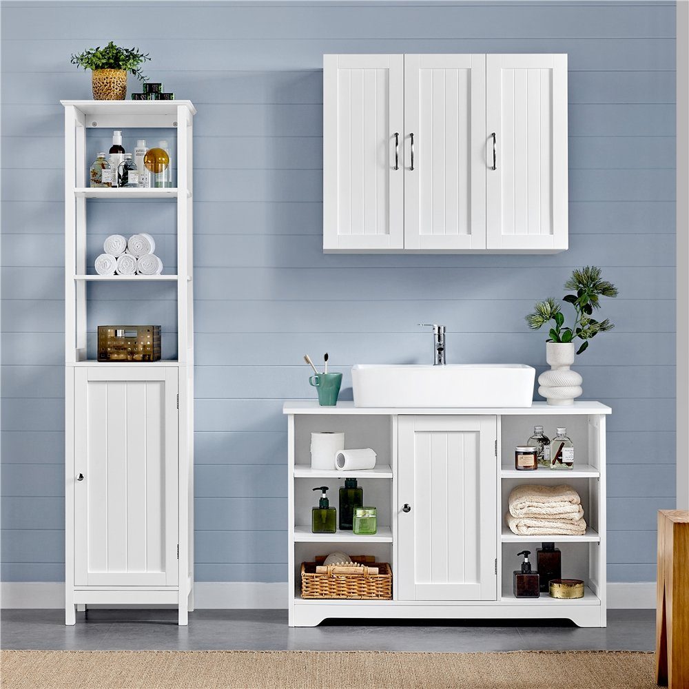 Yaheetech Waschbeckenschrank Badezimmerschrank Unterschrank mit offenen Ablagefächern, Einlegeboden verstellbar