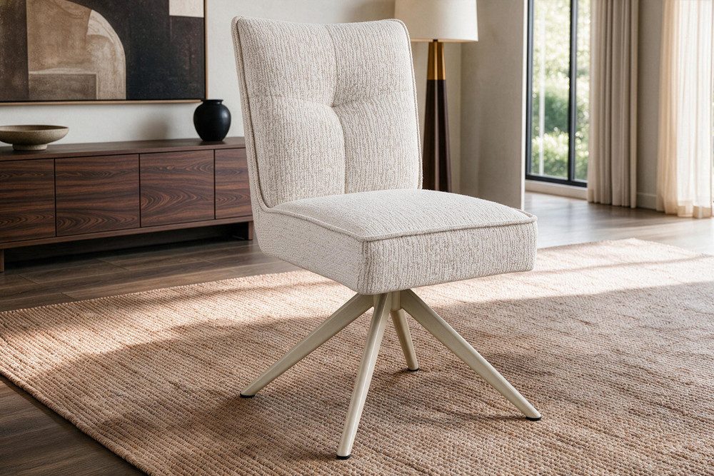 riess-ambiente Esszimmerstuhl LUGANO beige - Chenille, Boucle Tweed, Metall, Taschenfederkern, comfy (Einzelartikel, 1 St), mit 180° Drehfunktion und Autoreturn – ideal für elegante Esszimmer