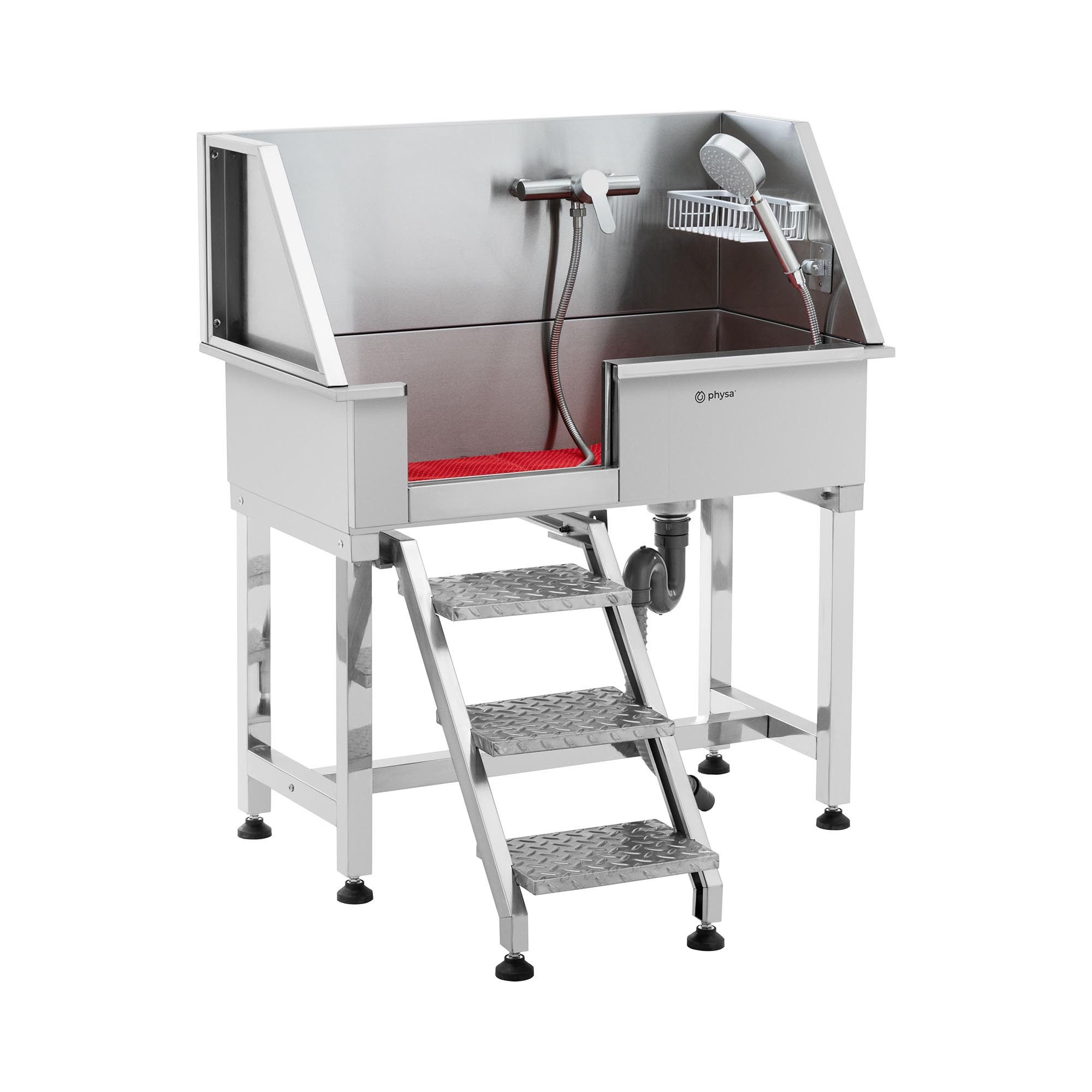 Physa Badewanne Hundebadewanne mit Treppe bis 60 kg Haustierpflegewanne Edelstahl