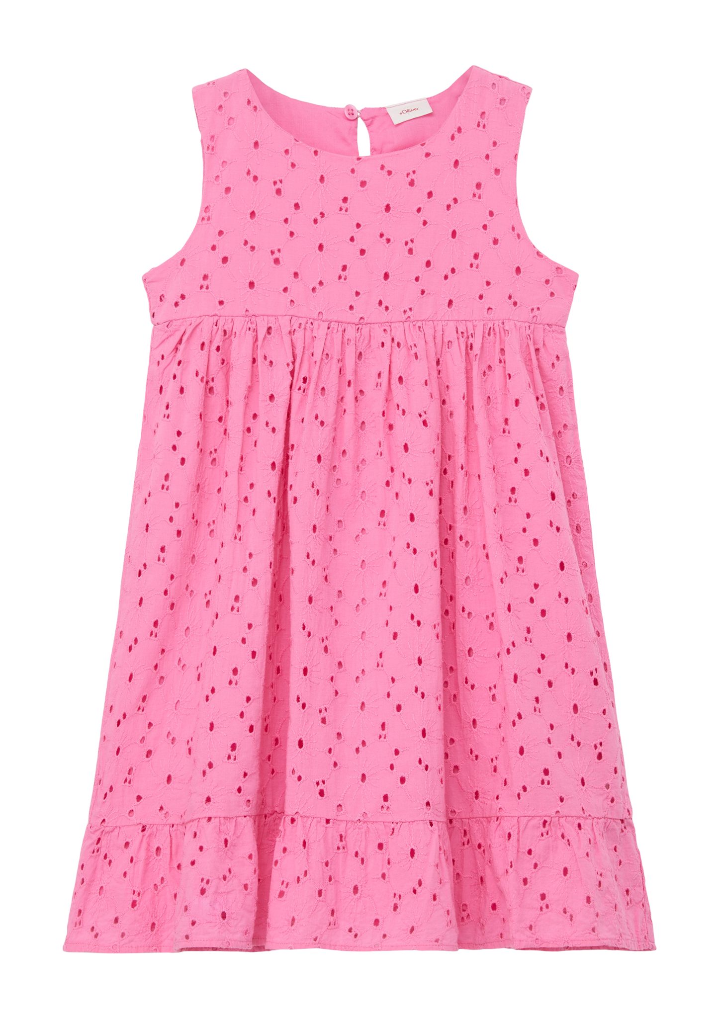 aus Lochstickerei, Broderie Minikleid Kleid pink Anglaise s.Oliver Raffung