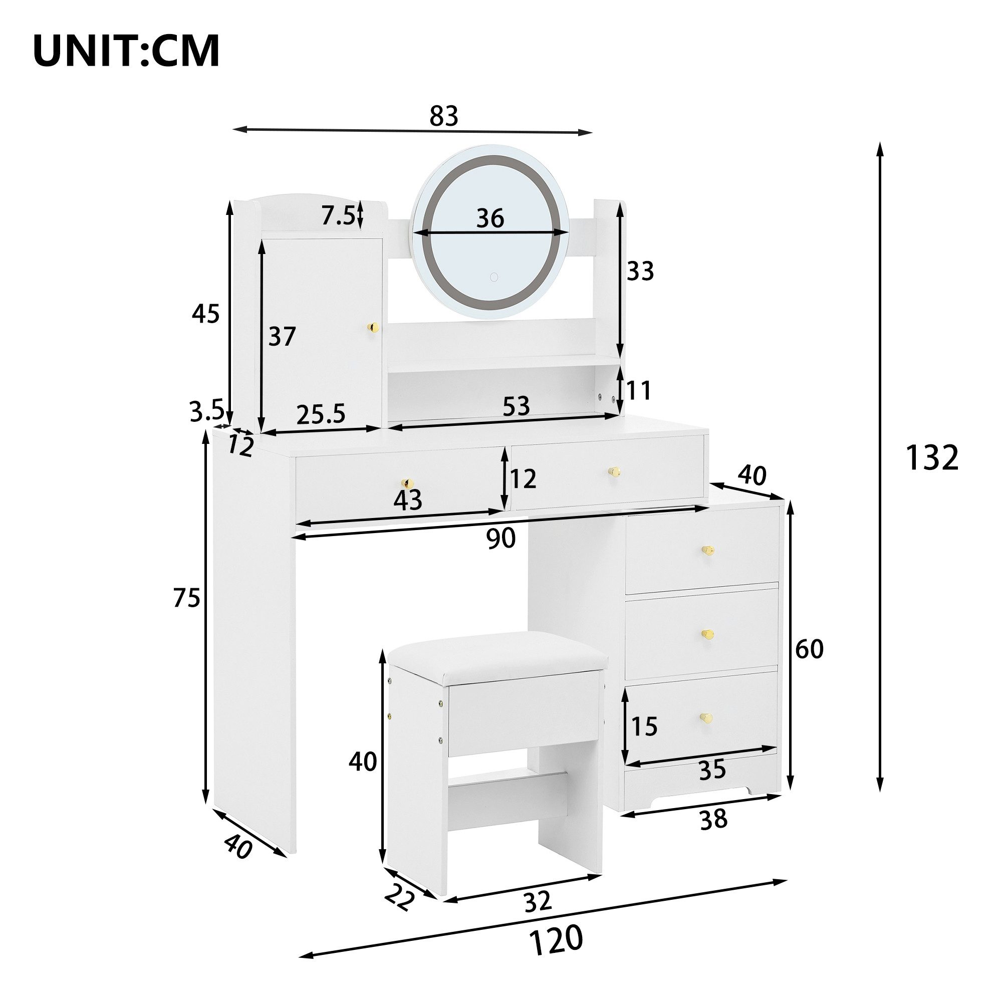 i@home Schminktisch mit LED, Spiegel & Steckdosen, Weiß, 90×40×132 cm, inkl günstig online kaufen