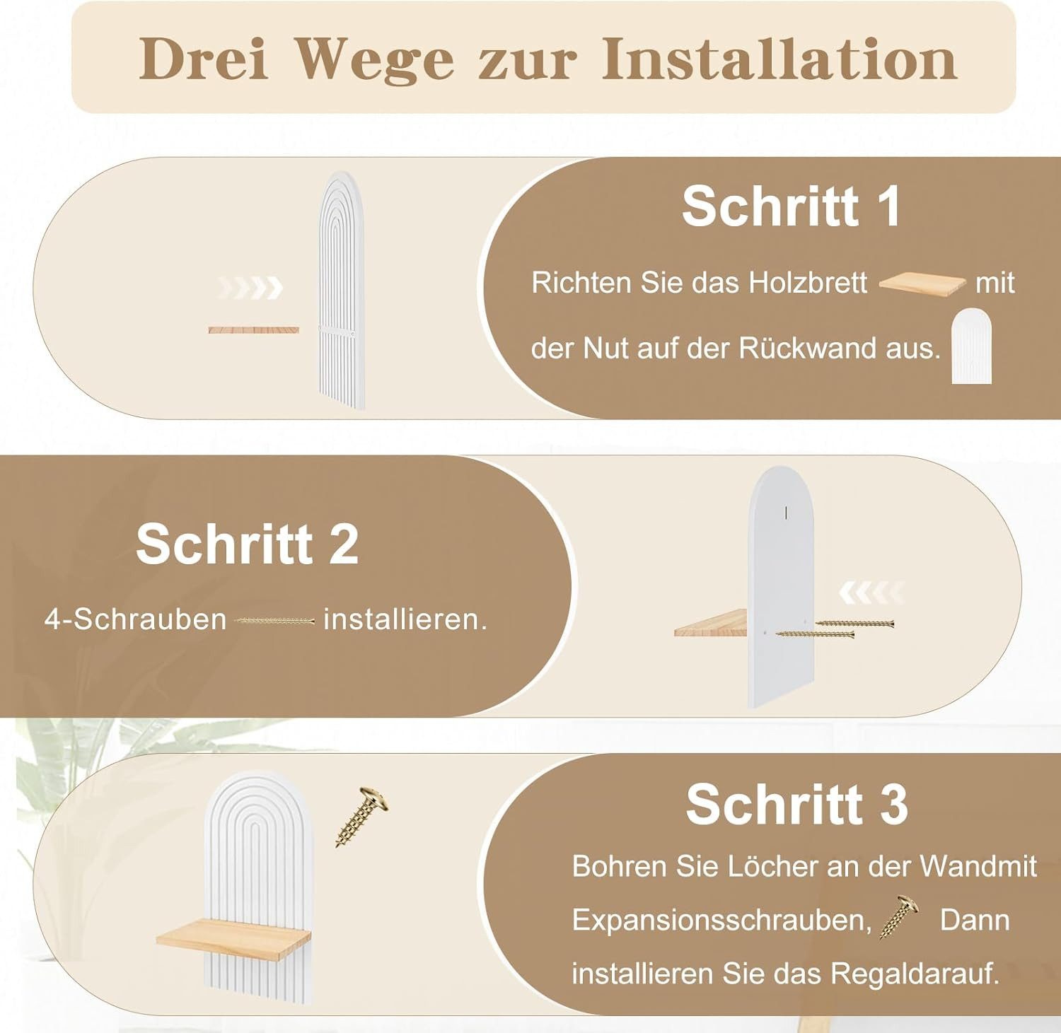SURFOU Deko-Wandregal 2 Stück Holz Boho Wanddeko Holzregal Wand, Robustes Boho Regal, Wall Decoration Elegante Deko für Wohnzimmer Schlafzimmer Kinderzimmer