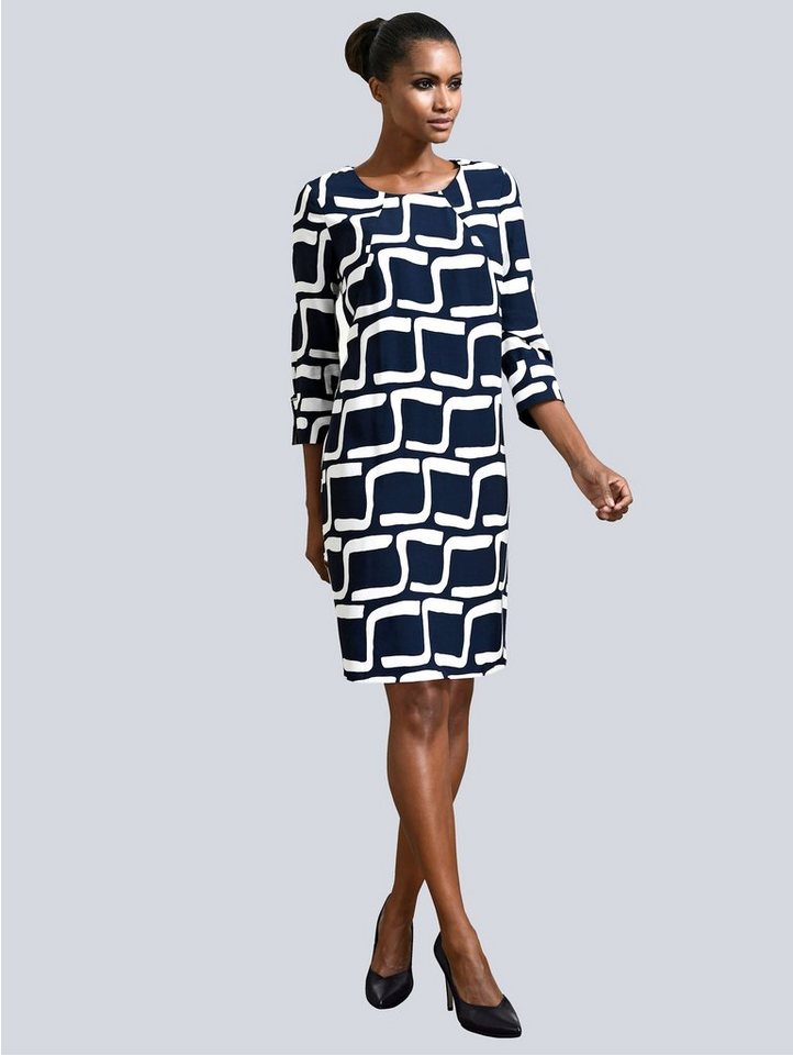 Alba Moda Kleid mit grafischem Dessin allover in blau