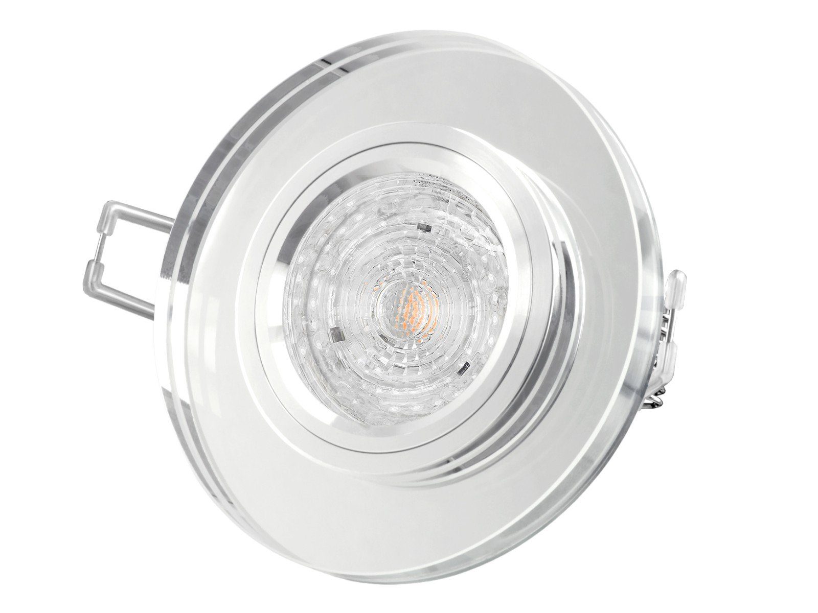 LED-Einbaustrahler SSC-LUXon Echtglas Neutralweiß spiegelnd, Dimmbarer klar LED Einbaustrahler rund, 4,9W,