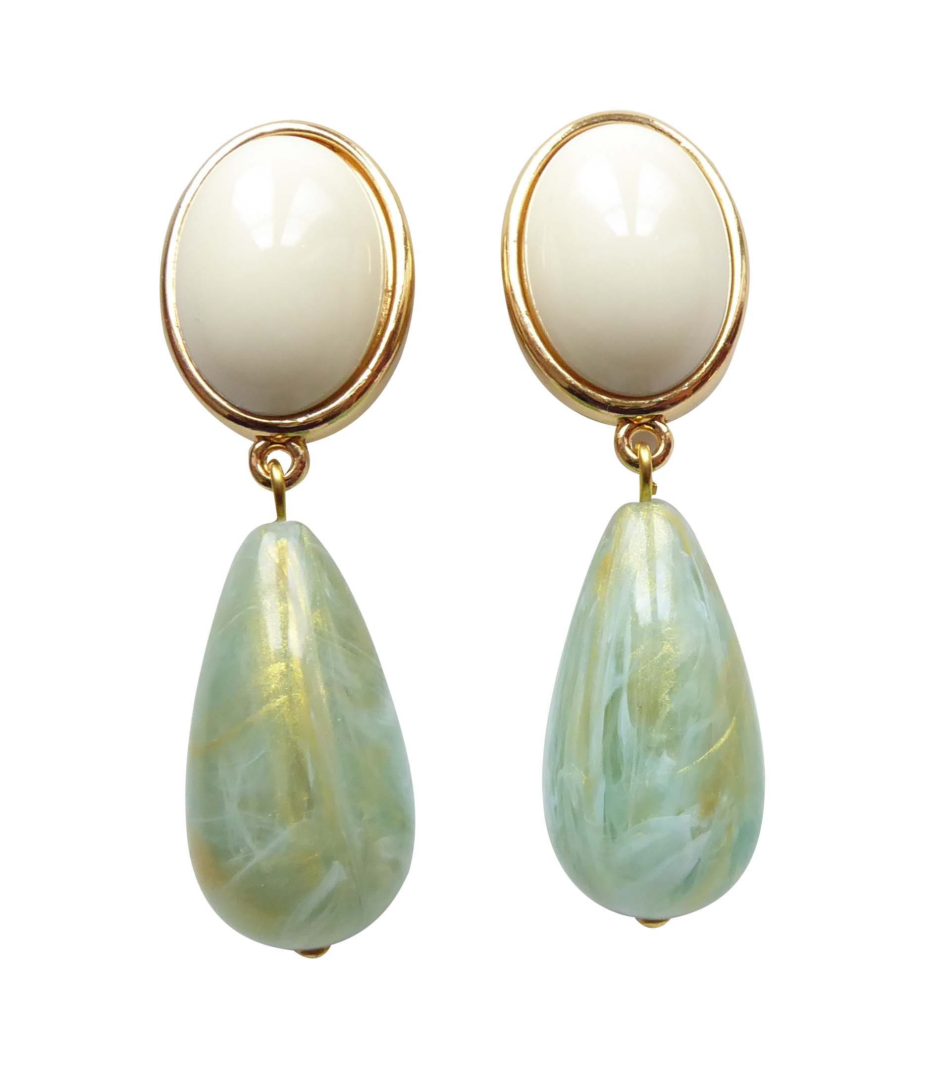 Mugello Paar Ohrclips Viola Clips elfenbein-jade marmoriert klassisch Trend schick, made in Germany Designer JustWin, Statementohrringe